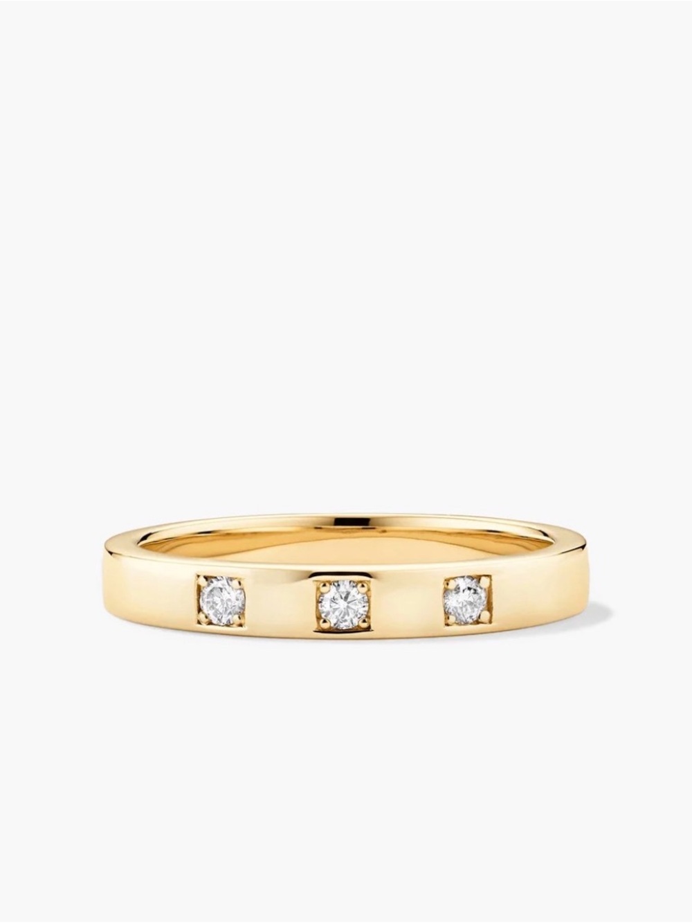 Gold Band Ring with Three Round Diamonds 5 - Women's Jewelry